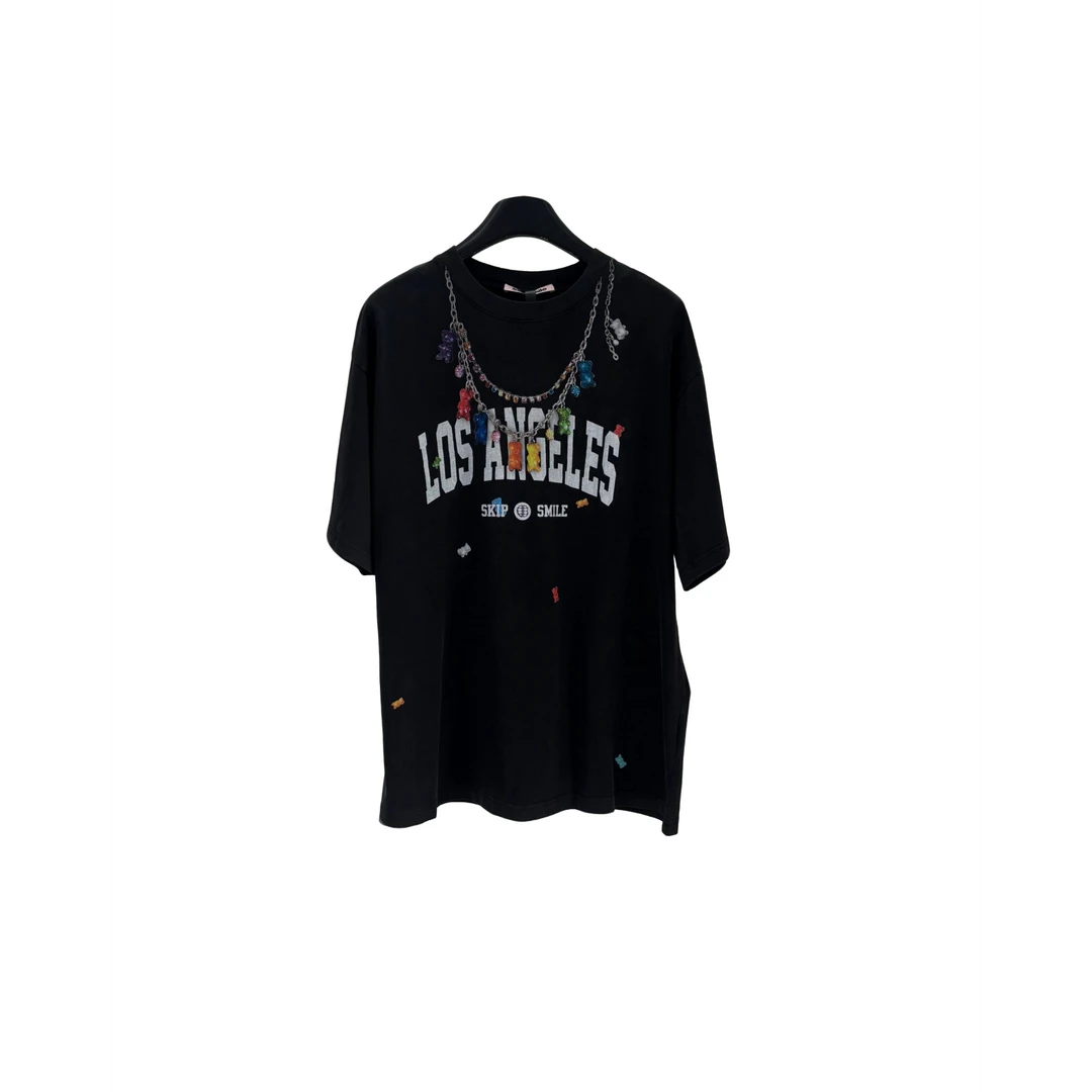 南油小众设计师新品项链印花T恤