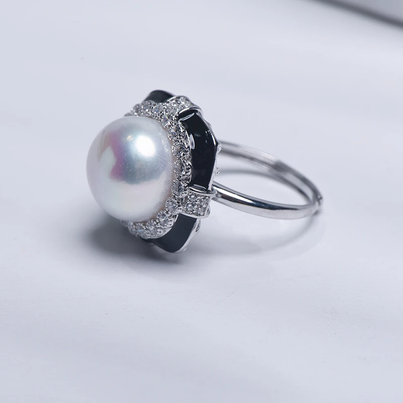 [钱元元珍珠]S694-s925满镶设计款淡水气质百搭强光珍珠戒指11-12