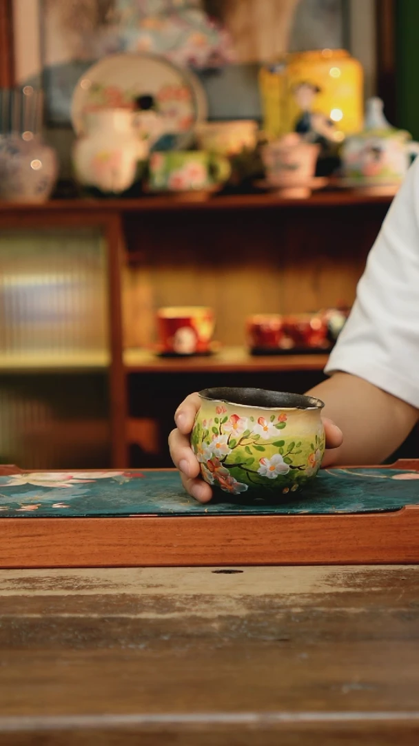 瓷片景德镇纯手工釉下彩精品茶具水杯*