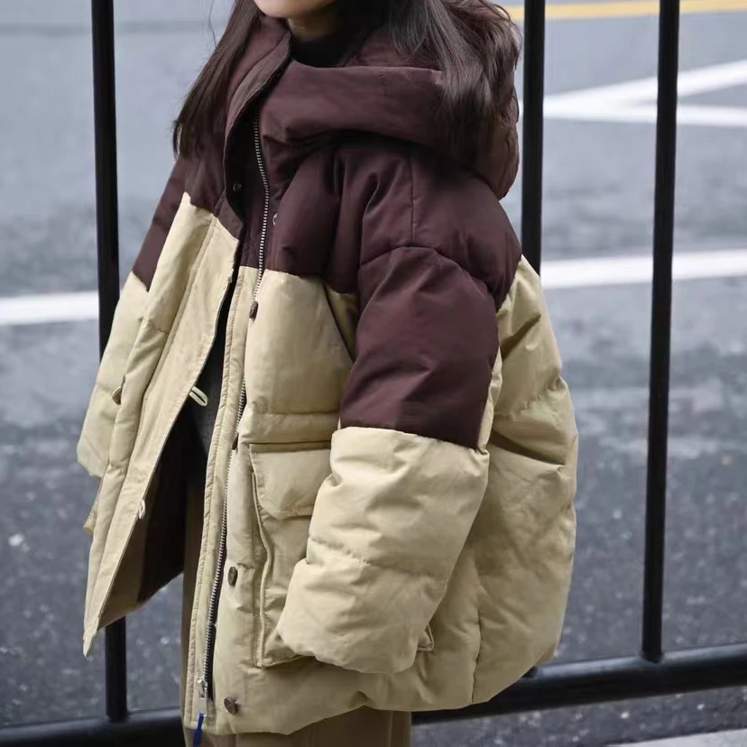 宝丫轻奢  儿童款韩版拼色大口袋连帽羽绒服外套K1046