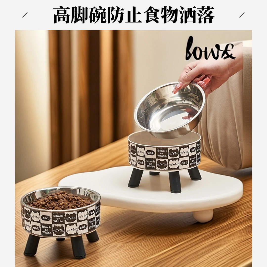 猫碗狗碗宠物不锈钢碗猫咪喂食碗宠物护颈高脚碗防滑防打翻宠物碗
