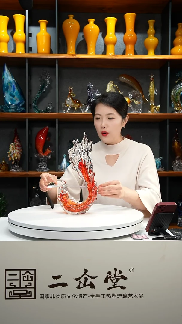 手工艺品琉璃红色风生水起小号