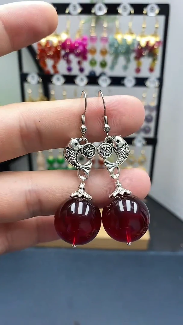 银S925镶嵌血珀耳饰尺寸18mmQ3