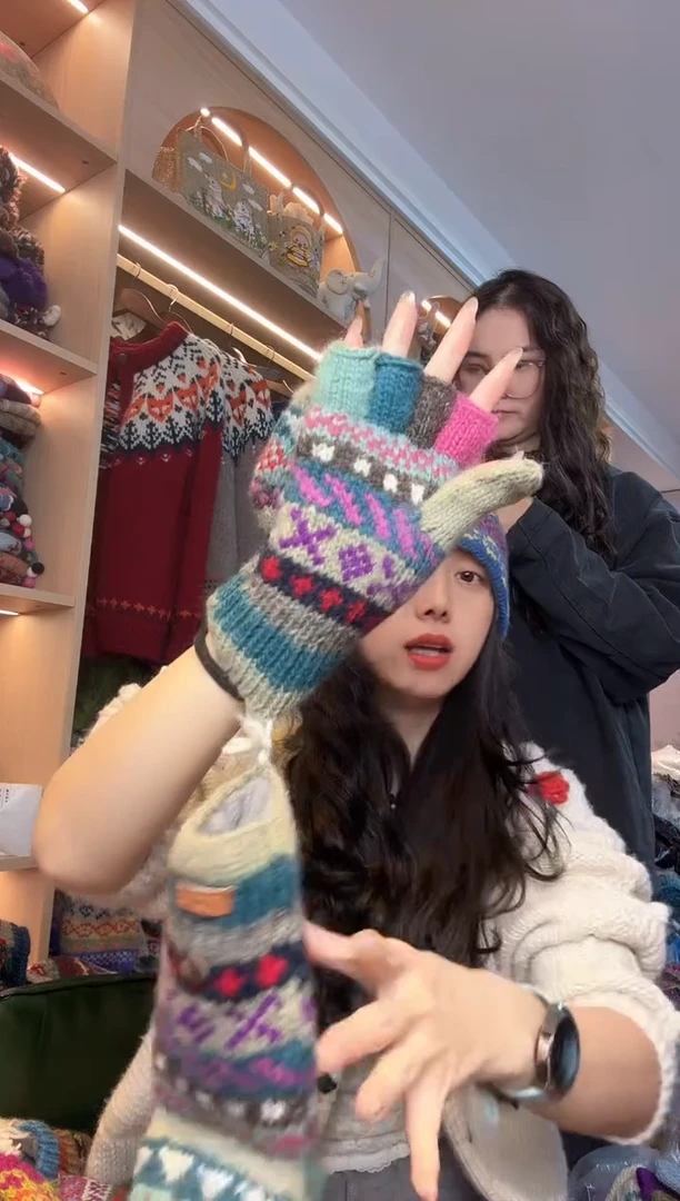 绵羊毛胡**小五指手套A057