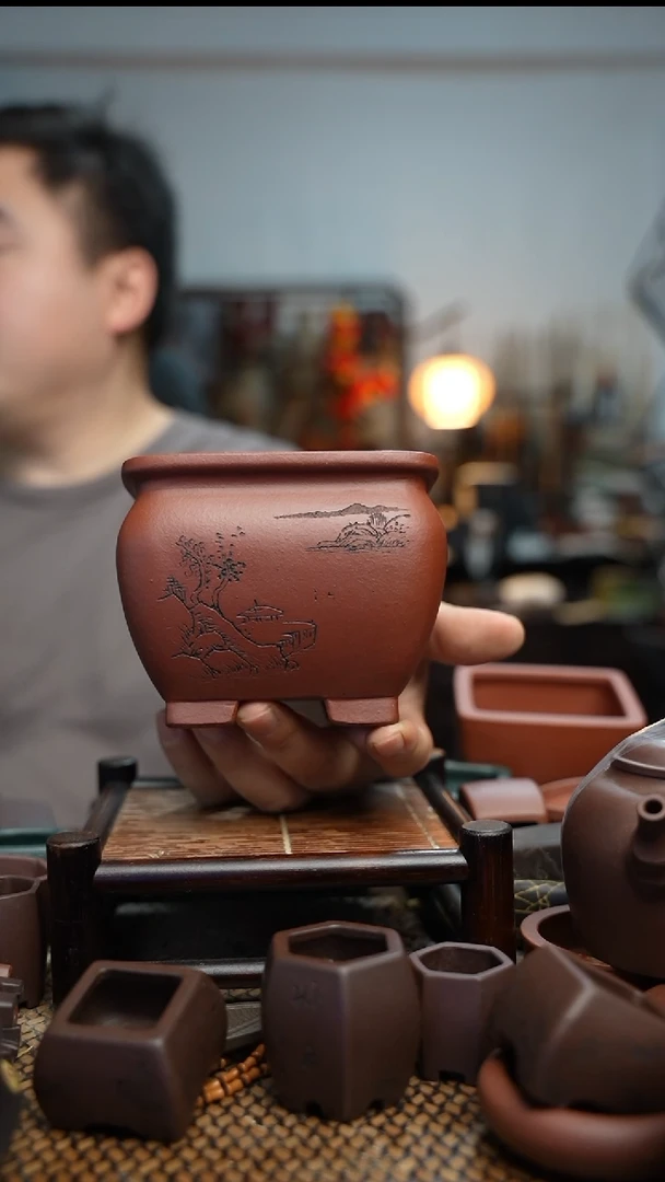 紫砂花盆長木軒精品紫砂内口9.5*8