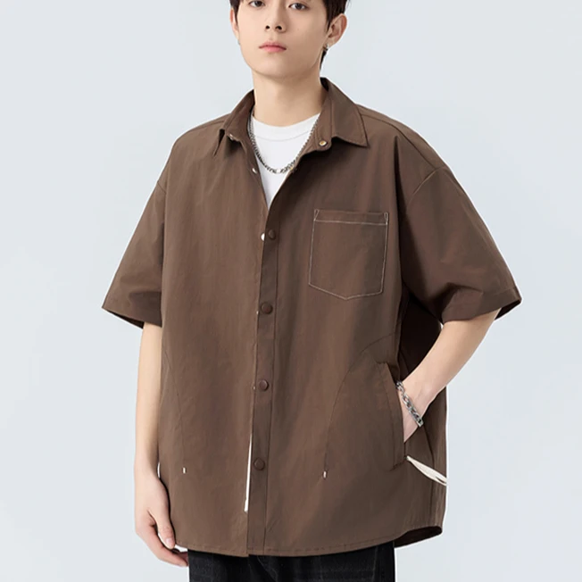 日系短袖衬衫男夏季美拉德衣高级半袖外套薄款潮牌学青年男装衬衣