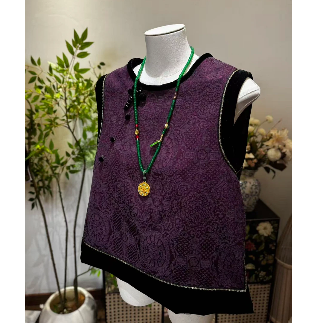 南油高品质2025早秋新款拼接马甲新中式国风复古气质高级感