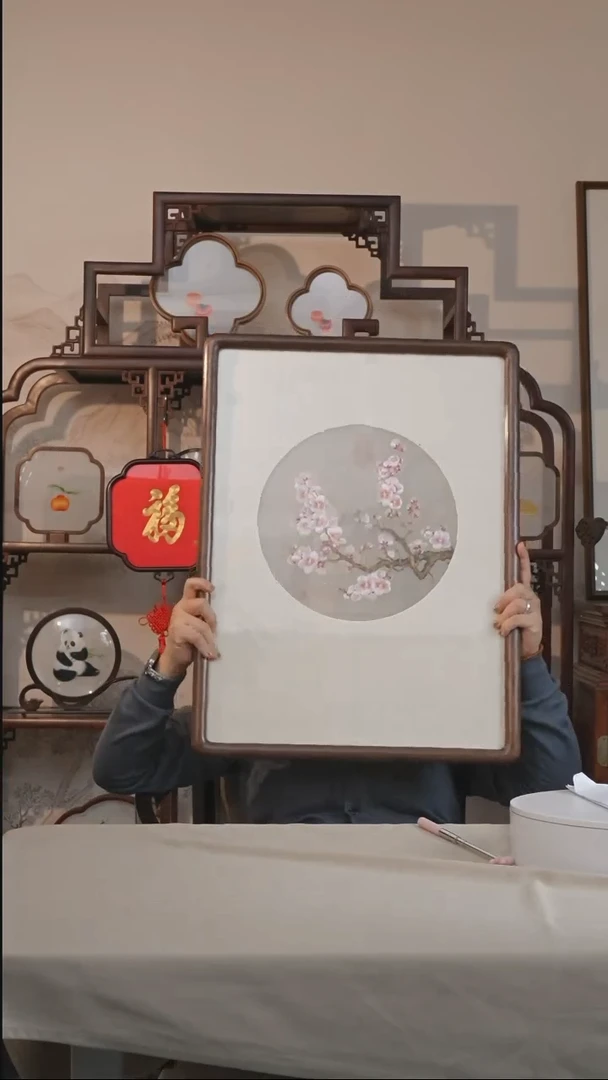 刺绣姚艺术杏花图单面绣