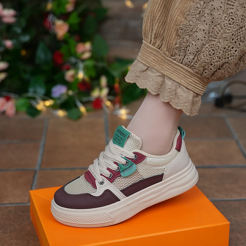 2025女鞋拼色透气休闲板鞋拼色低帮休闲鞋百搭休闲鞋夏季低帮韩版