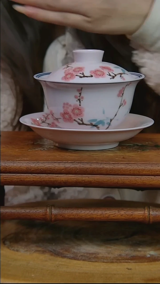 摆件陶稀土翠竹红梅三才