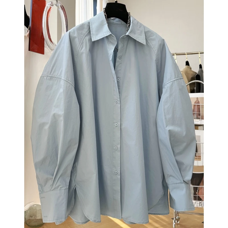 韩系慵懒风宽松休闲纯棉长袖衬衫女2025秋装廓形气质超好看上衣