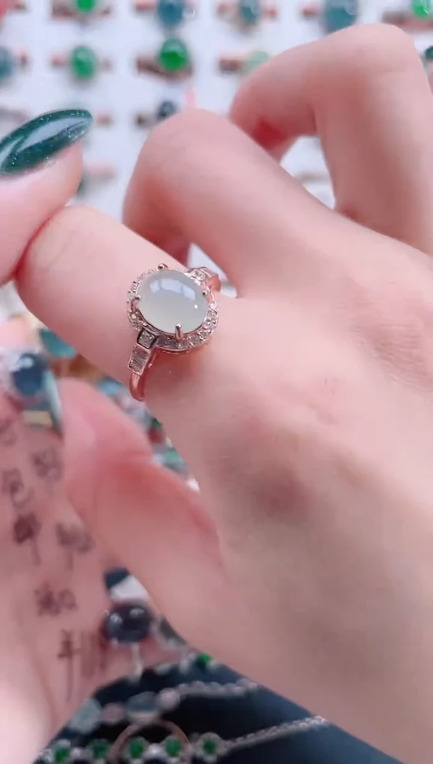 银S925镶嵌戒指翡翠天然翡翠