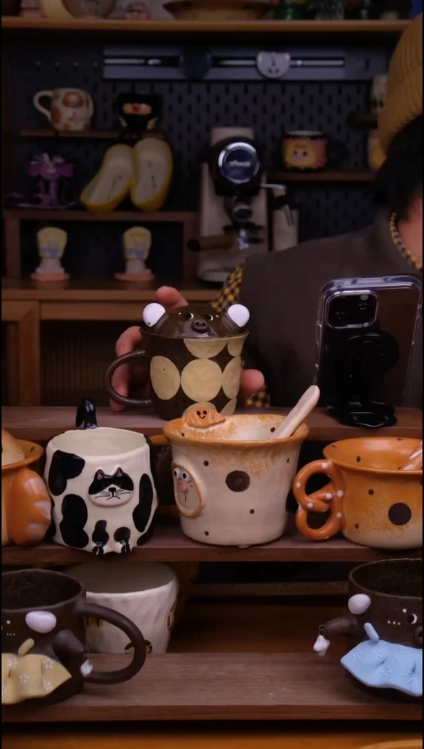 杯子陶景德镇可爱设计师款陶瓷（带盖）