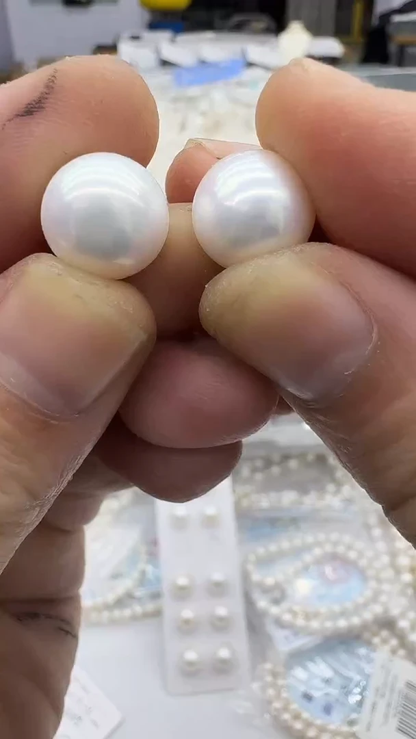 银S925镶嵌耳钉淡水珍珠11-12mm 高货