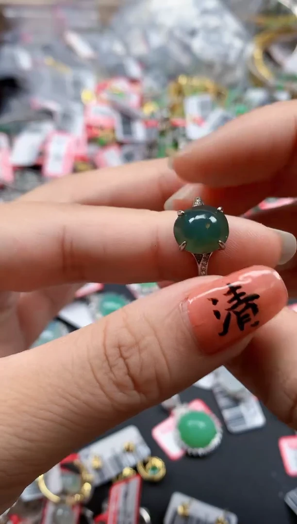 银S925镶嵌戒指翡翠天然A货缅甸翡翠