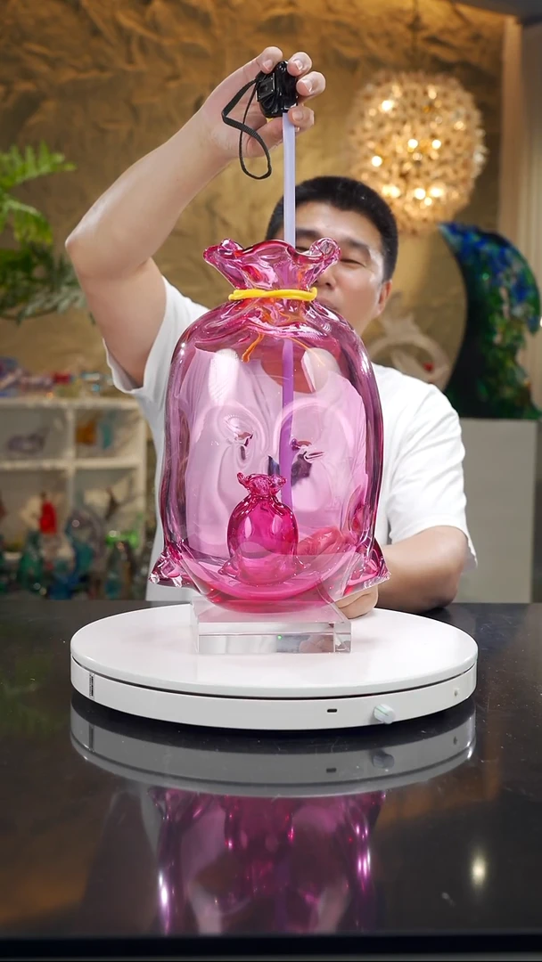 手工艺品琉璃金红色钱袋子摆件大号