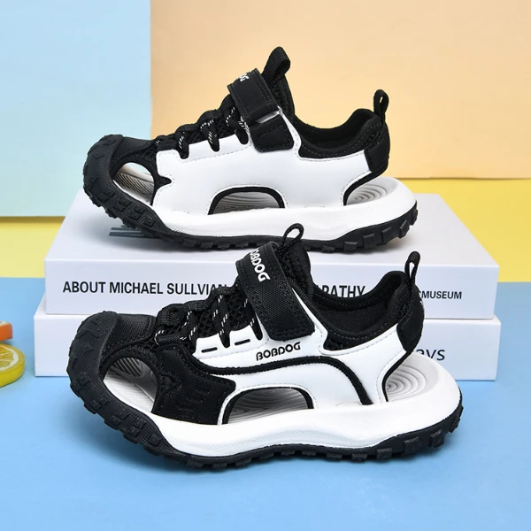 巴布豆男童凉鞋2025夏季新款包头黑色魔术贴软底沙滩鞋儿童运动鞋