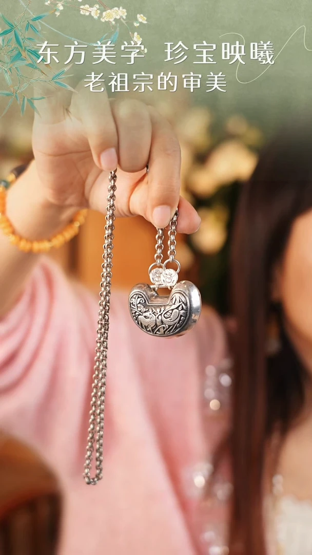 无925银鹤鹿同春项链吊坠65g