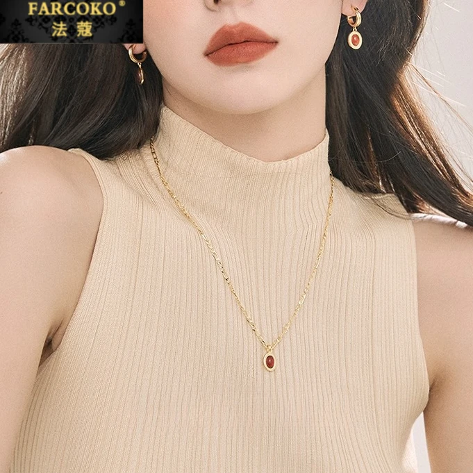 FARCOKO/法蔻 坠链均925银 复古红项链首饰女款小众百搭七夕礼物