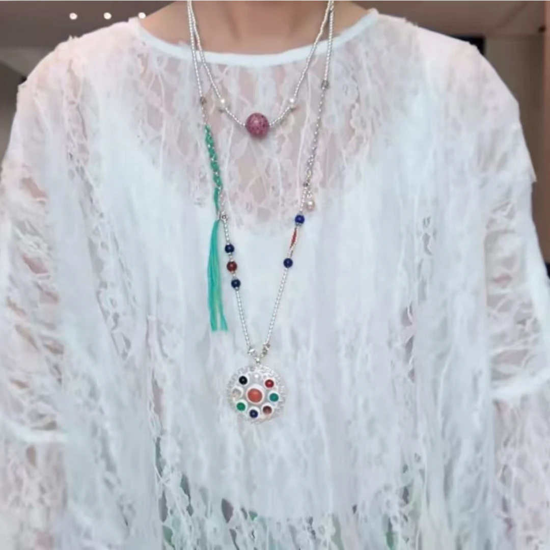 坠链均925银 ☆童童同款☆手工复古民族风九宝项链