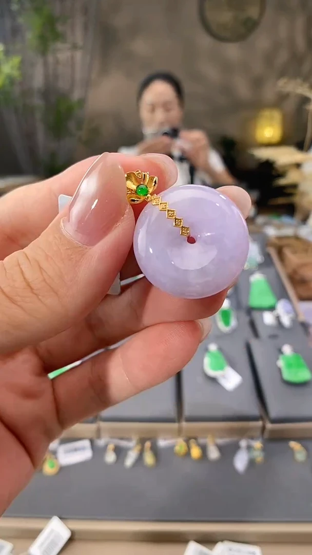 吊坠(不含链)18K金镶嵌翡翠平安扣