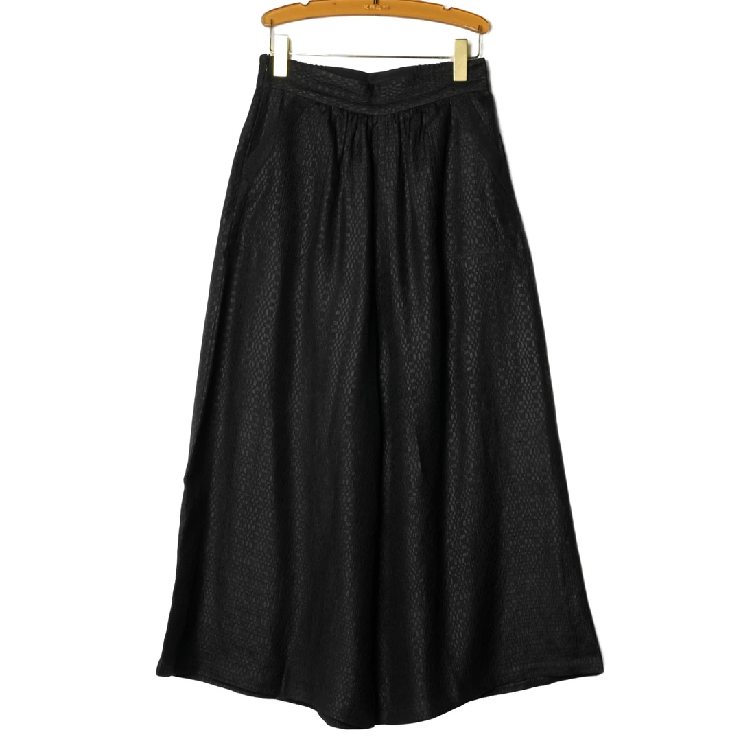 峨髦士真丝香云纱直筒时尚休闲裤国风宽松百搭黑色阔腿裤女