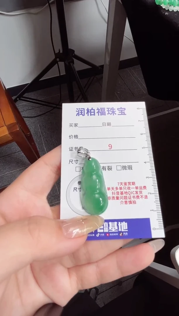 毛衣链银S925镶嵌石英质玉（非洲翠）福豆18.236