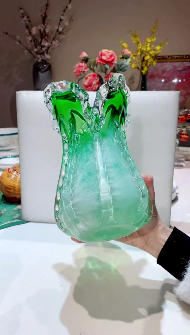 【闪购商品】琉璃手工艺品 绿白菜 花瓶（27cm）