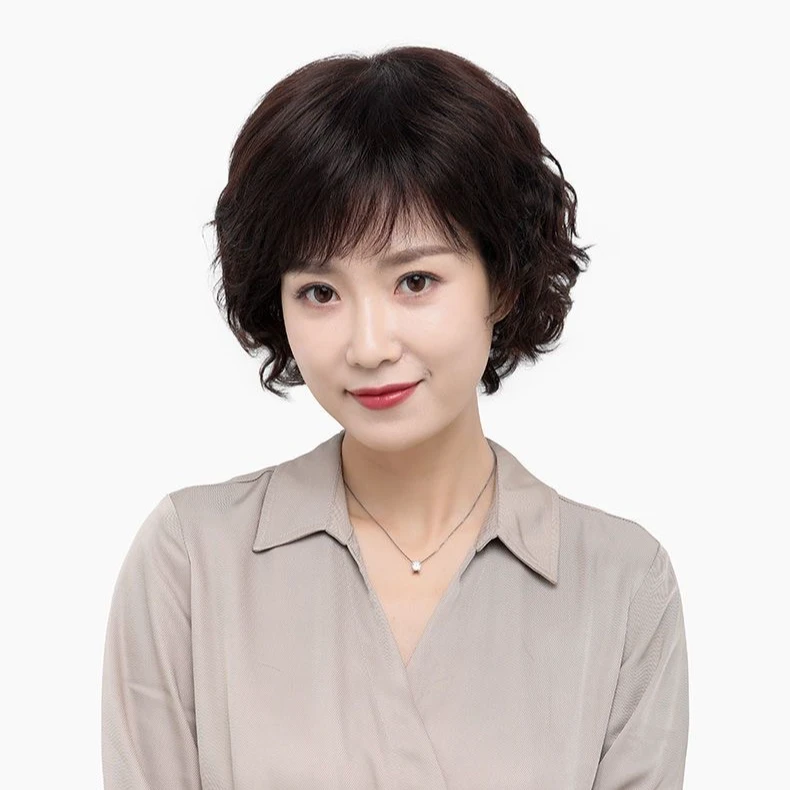 【梨花烫】假发女短发短卷发中老年妈妈优雅时尚透气真人假发女款