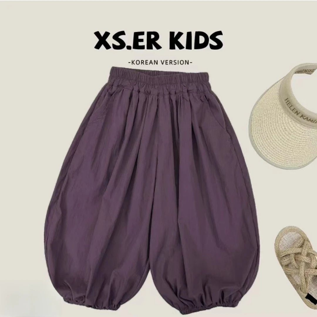 松紧带休闲风男女童长裤休闲裤裤子阔腿宝宝童装韩版夏季纯色纯棉