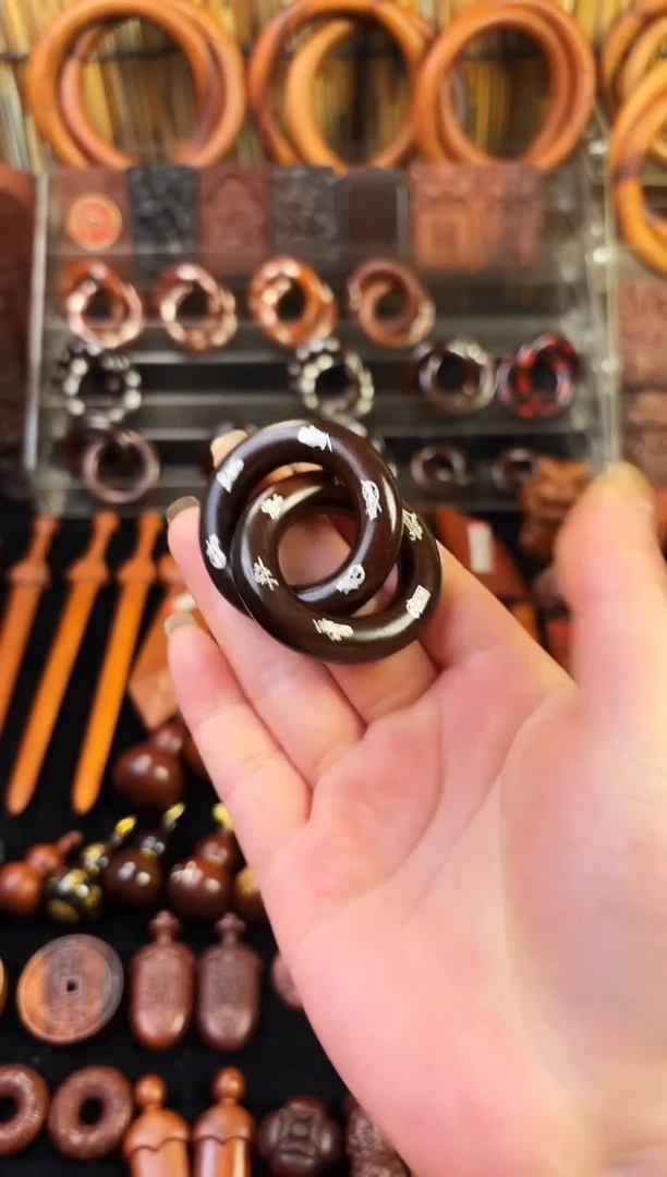 雷枣木玉化  双面镶银五雷五路乾坤圈 2.5