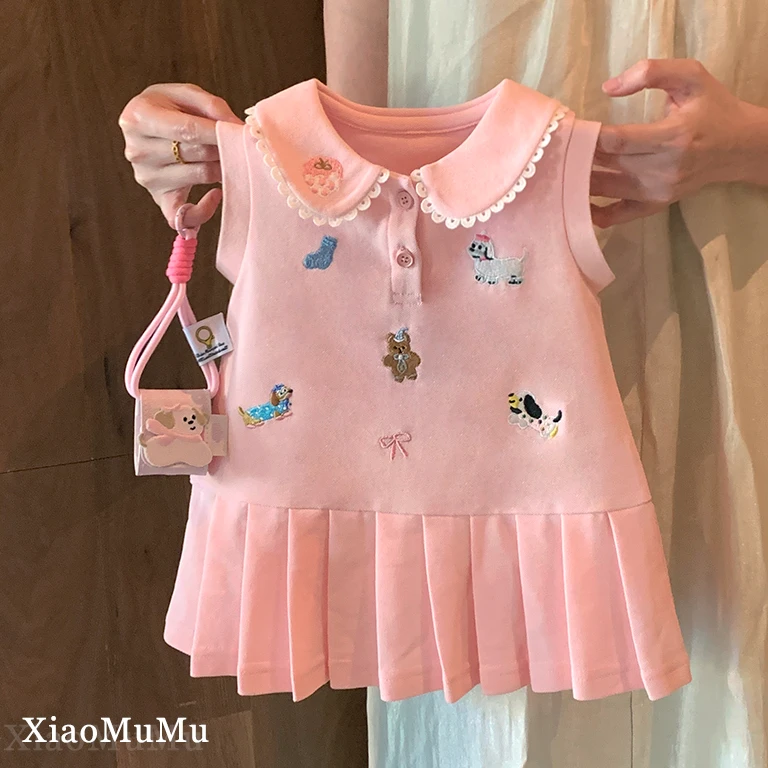 女童连衣裙童装夏季韩版洋气裙子宝宝幼儿园显白无袖学院风背心裙