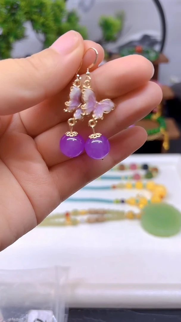 翡翠14K金镶嵌耳饰E737