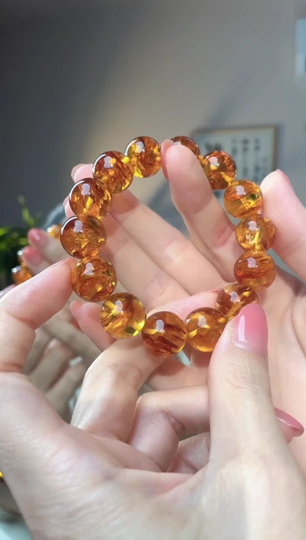 裸石琥珀未镶嵌15+花珀手串