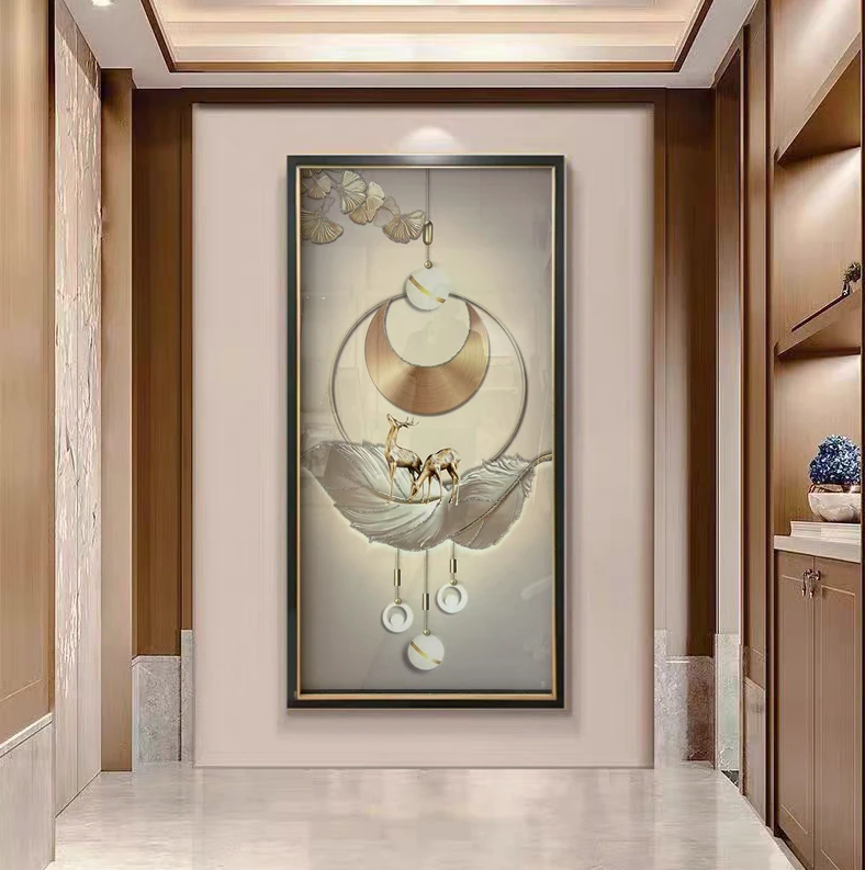 Q184羽毛玄关装饰画柿子好寓意走廊过道实物画正对门挂画