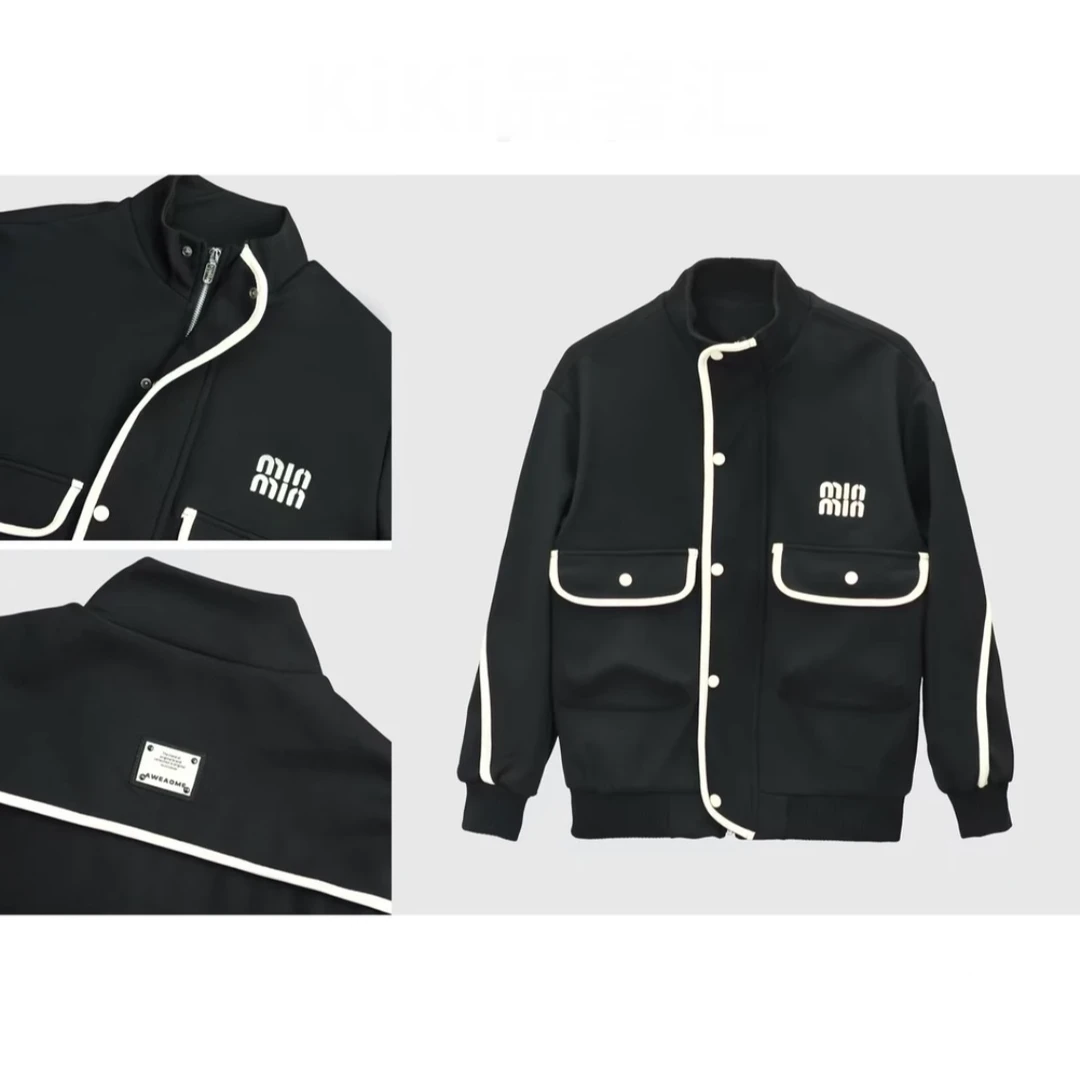 2025男士m家高端时尚百搭休闲拼接拉链针织夹克外套撞色套装