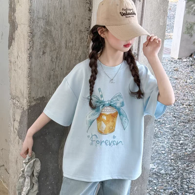 女童t恤短袖2025新款夏儿童甜美夏装上衣中大童漂亮独特夏季半袖T