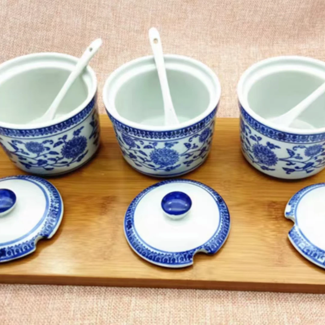 【王家陶瓷】4英寸青花缠枝莲调味罐1个装XD