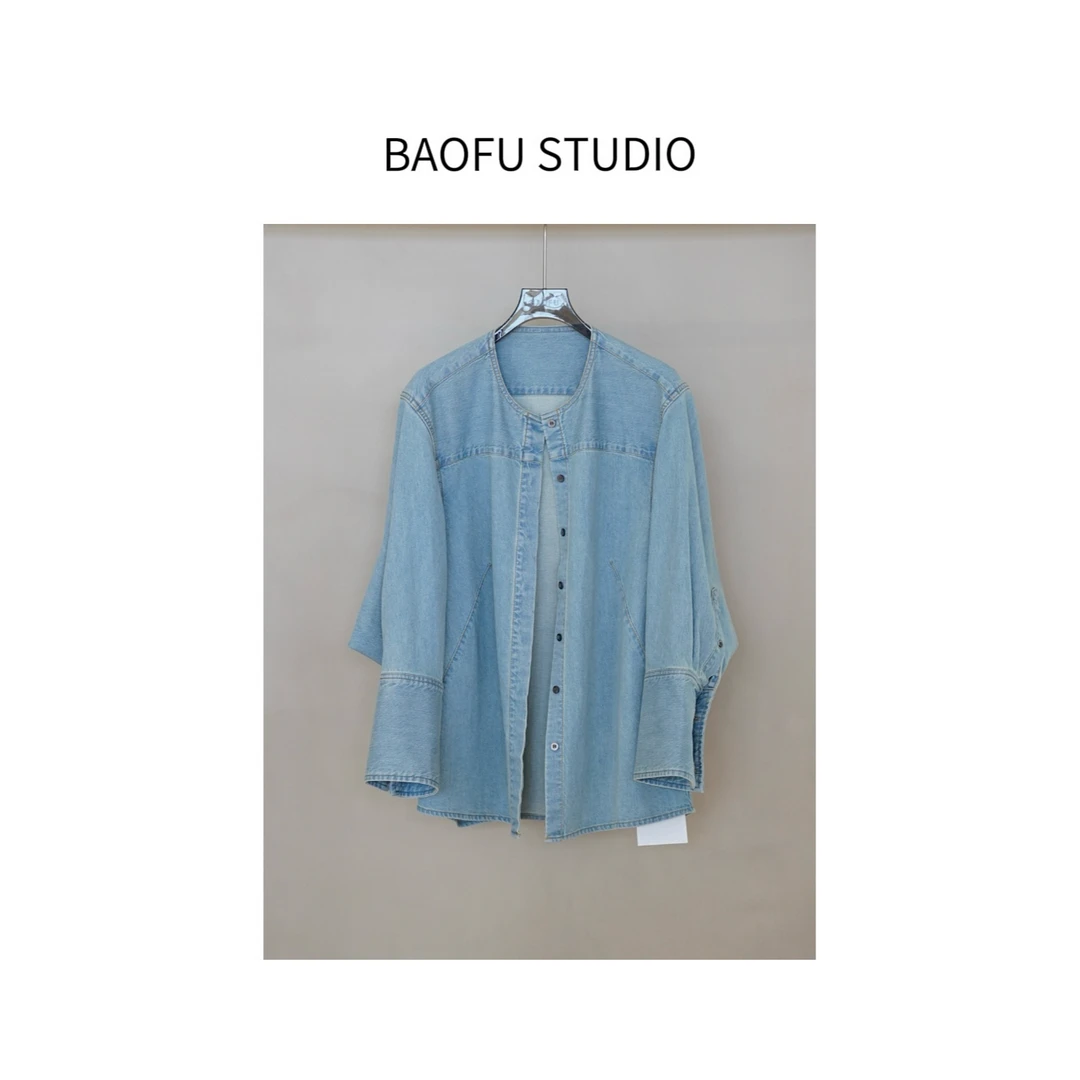 BAOFU studio | 质感立裁圆领衬衫隽永牛仔元素衬衫