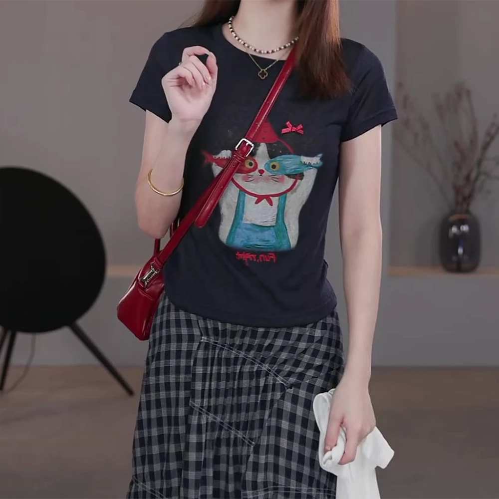 夏装2025年新款天丝薄款冰感短袖T恤上衣女C5380