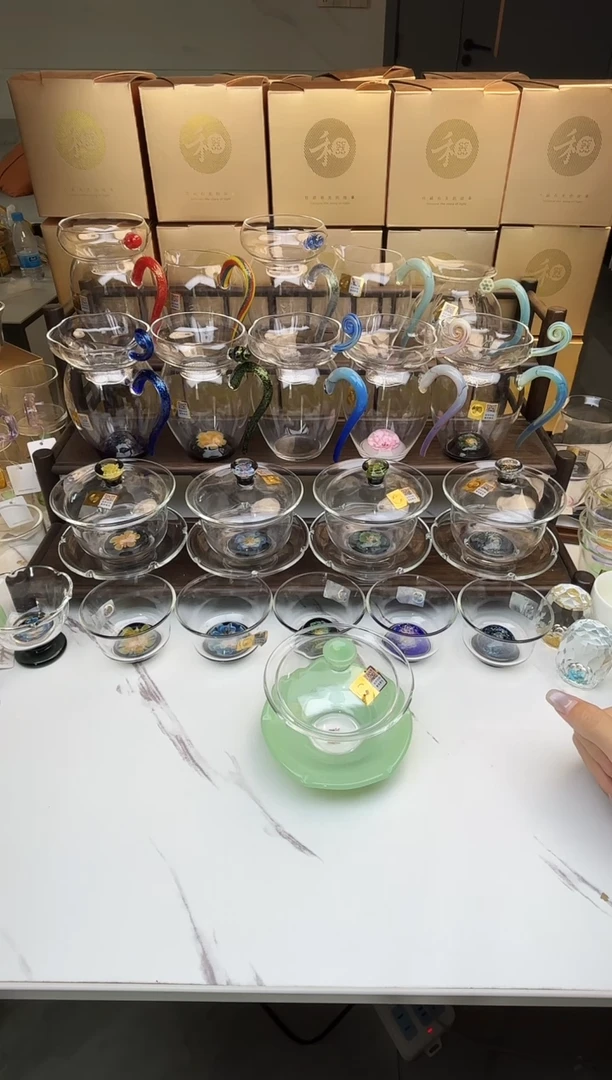 手工艺品玻璃禾器 禅语盖碗 浅玉