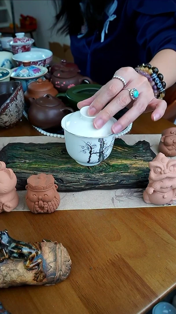 茶瓷物语手工描银盖碗