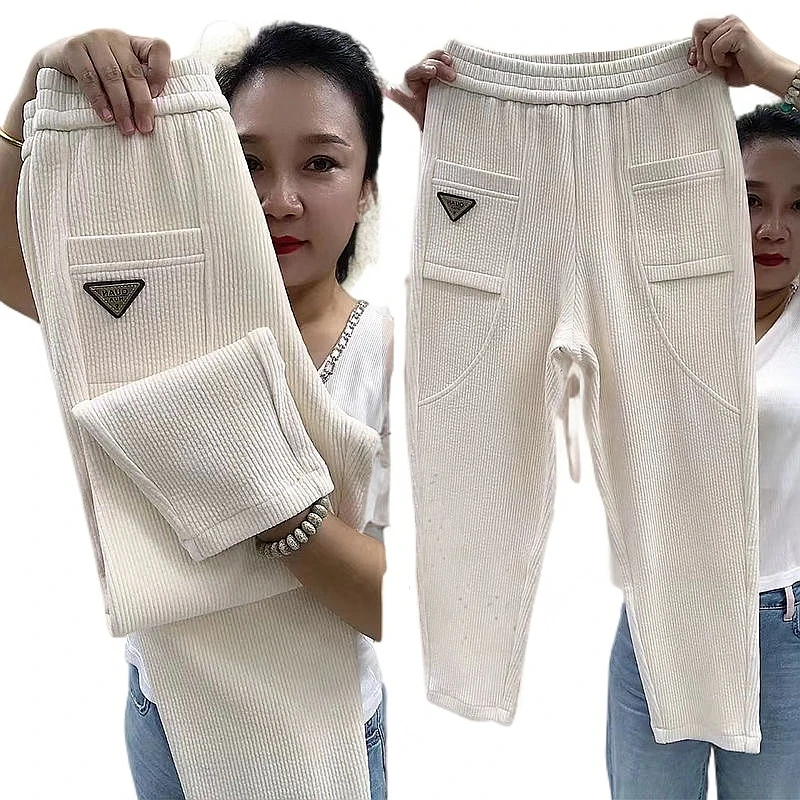 雪尼尔加厚不加绒2025早春新款高档休闲裤女士百搭直筒裤洋气小脚