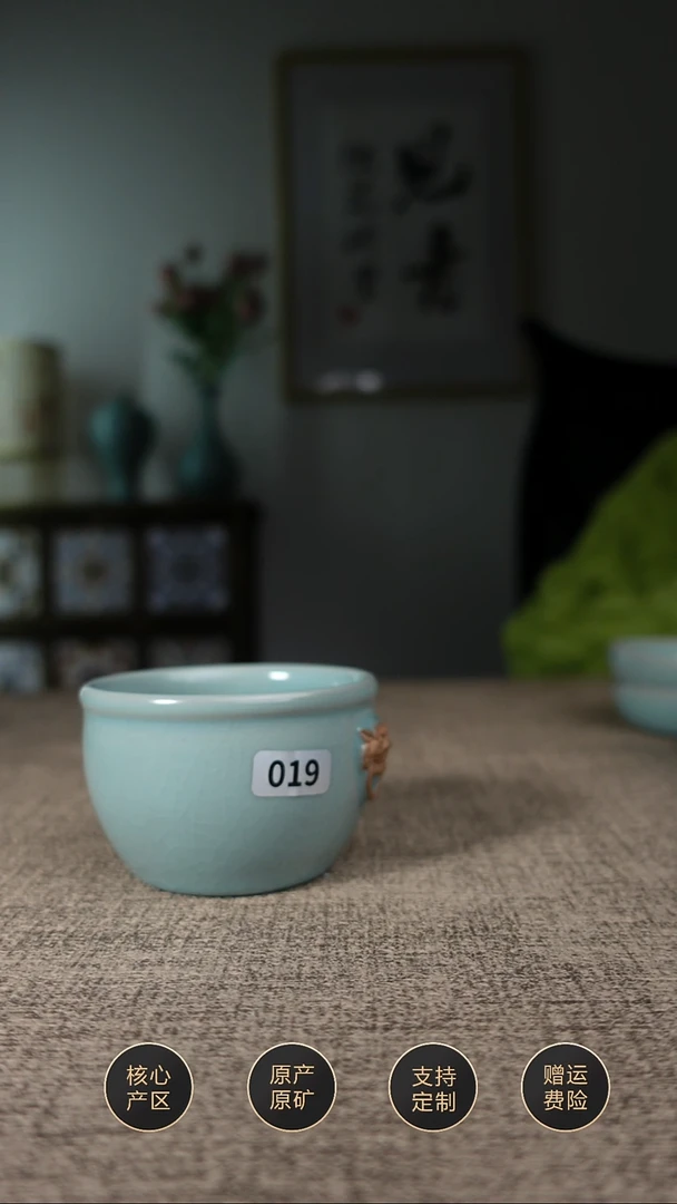 【闪购商品】杯子仿古天青虎头缸杯微瑕019