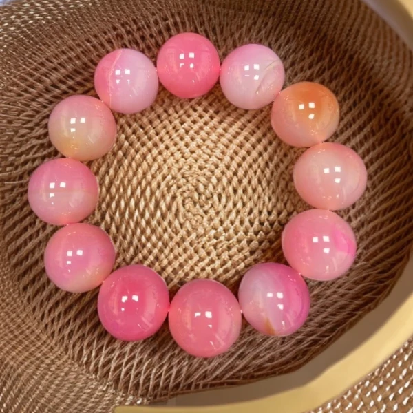 藏收级天然桃花粉盐源玛瑙卡20MM12颗精品玉石珠宝时尚多样性发一