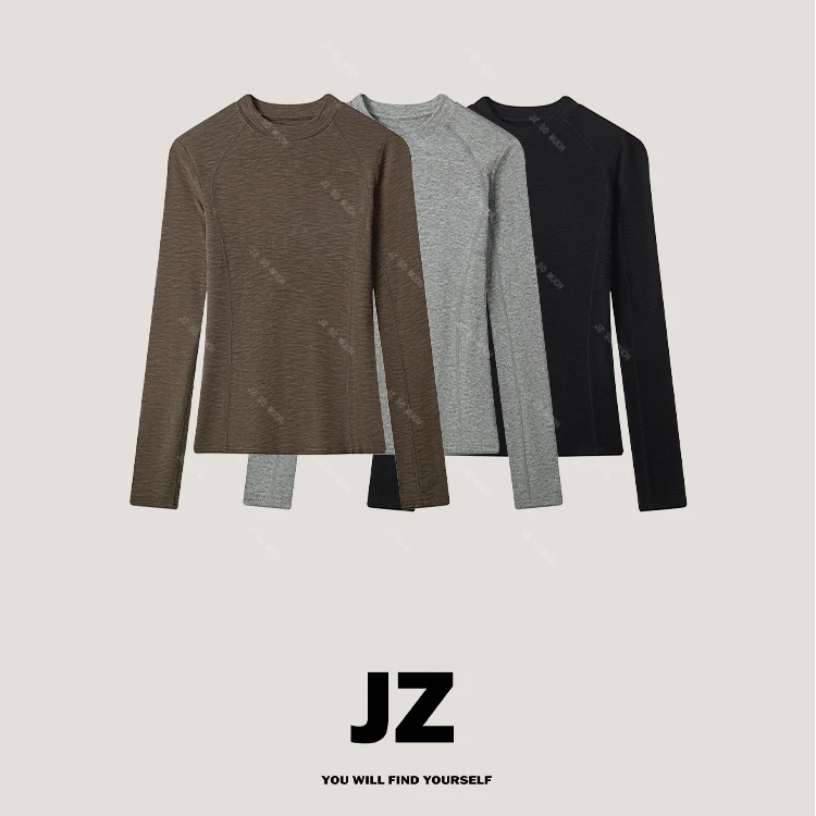 金子/JZ SO MUCH【新疆棉T】结构感新疆长绒棉圆领针织打底上衣