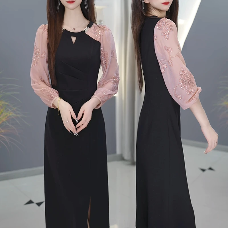 【宠粉定制】B127黑色连衣裙优雅气质时尚减龄收腰显瘦春季设计感