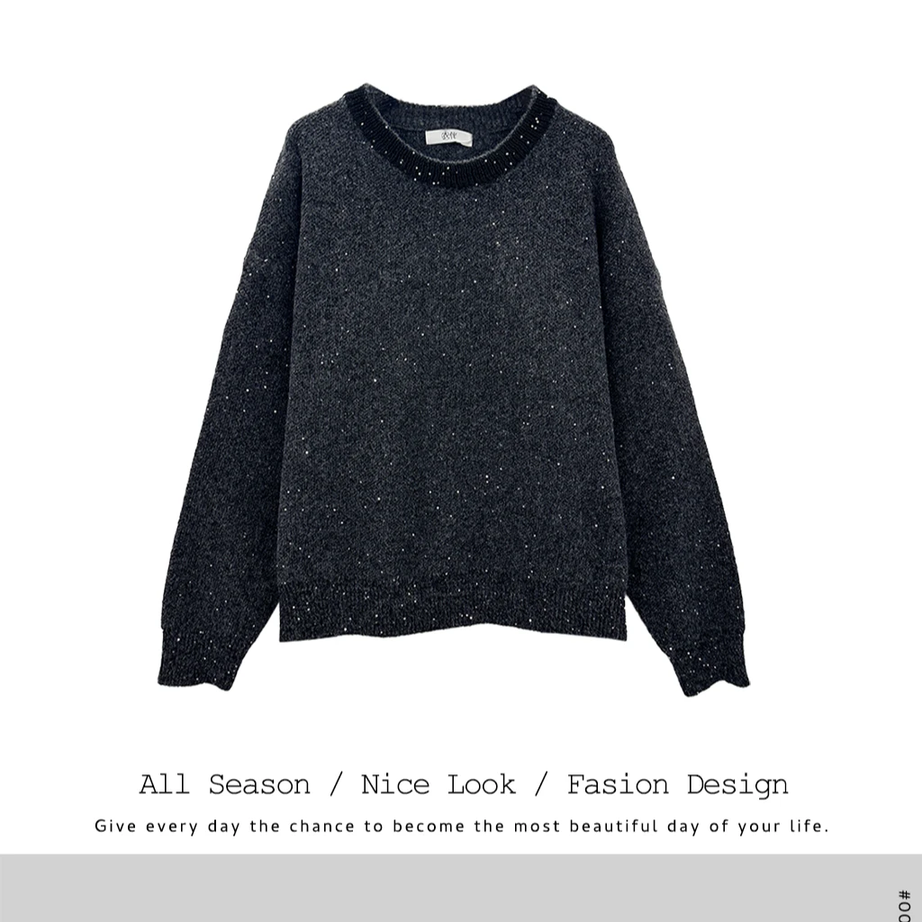 463    时尚黑灰红三色亮片满天星圆领套头舒适长袖    款号#2367