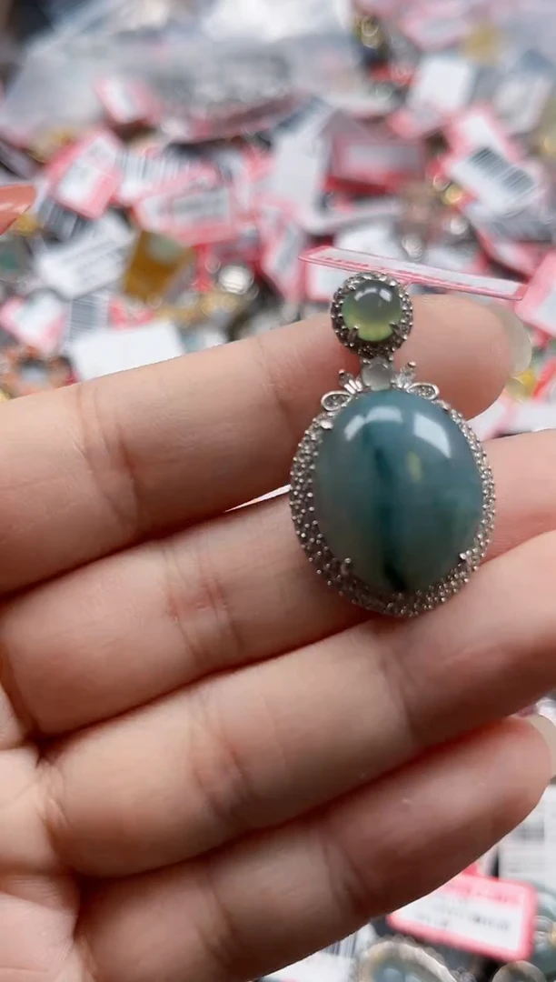 银S925镶嵌戒指翡翠天然A货缅甸翡翠