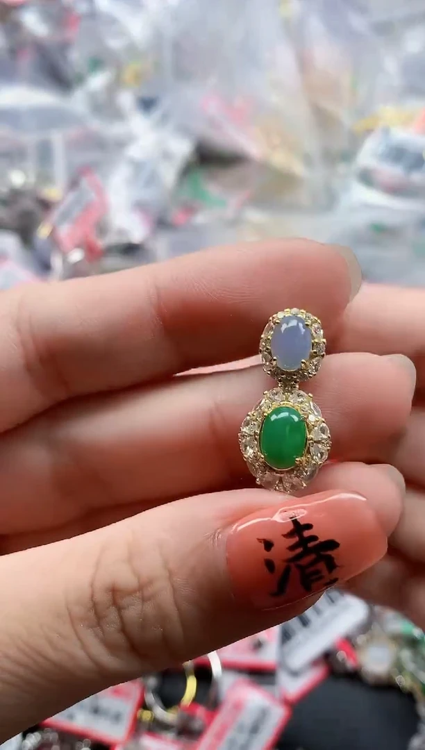 银S925镶嵌戒指翡翠天然A货缅甸翡翠